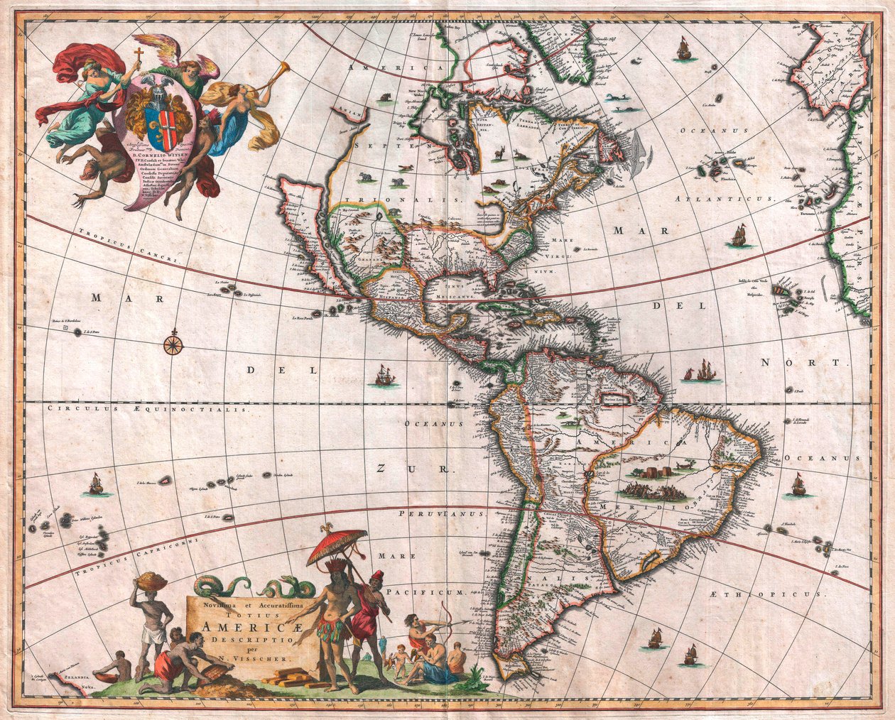Visscherova mapa Nového světa od Nicolaes the Elder Visscher