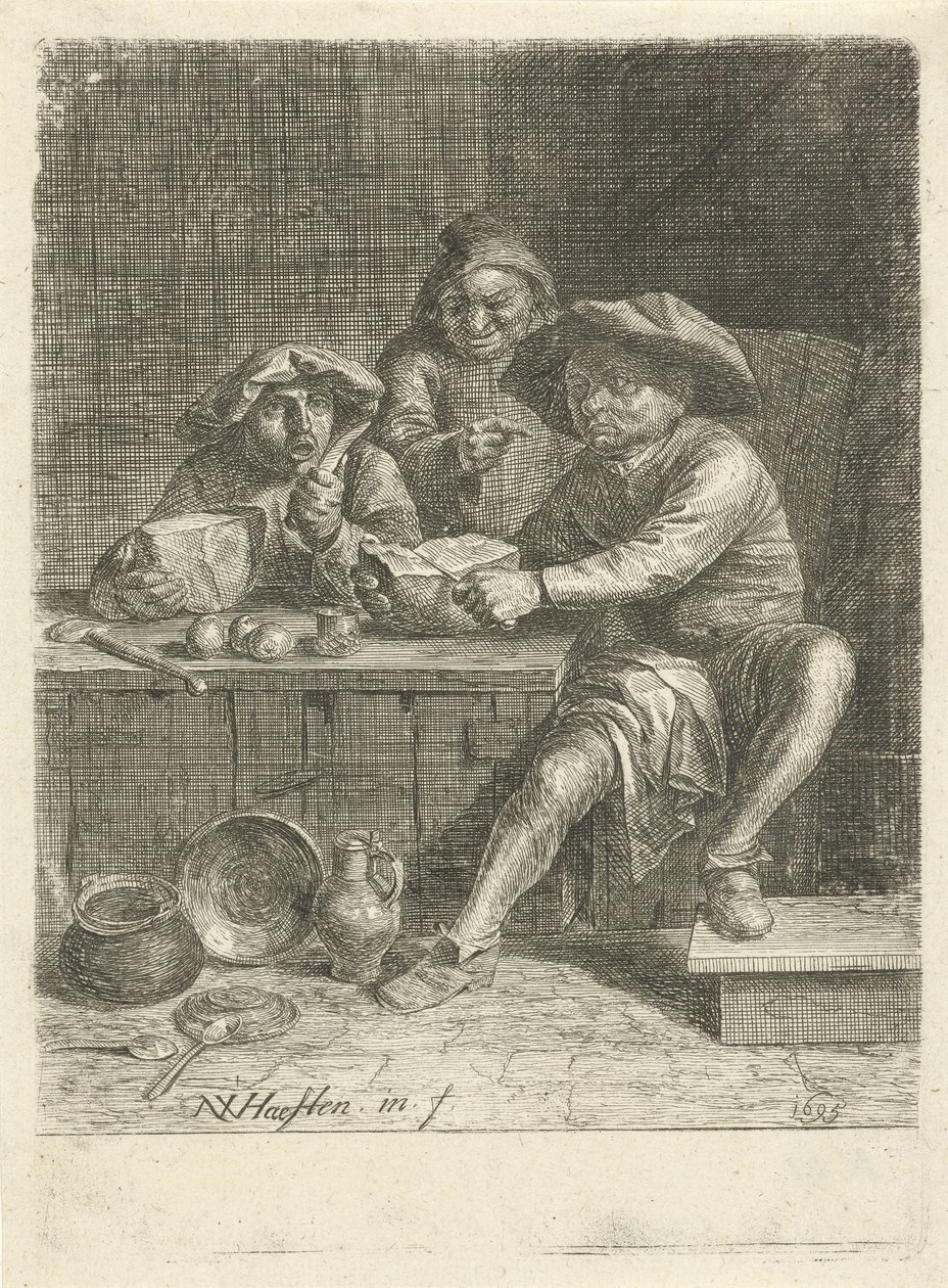 Farmáři u stolu s chlebem od Nicolaes van Haeften