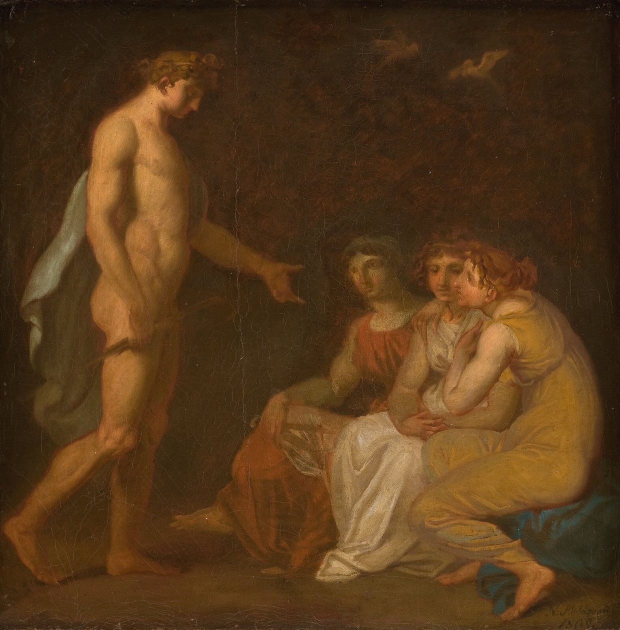 Apollo nabíjí Parcae, aby navštívil Ceres, která uprchla ze Země od Nicolai Abildgaard