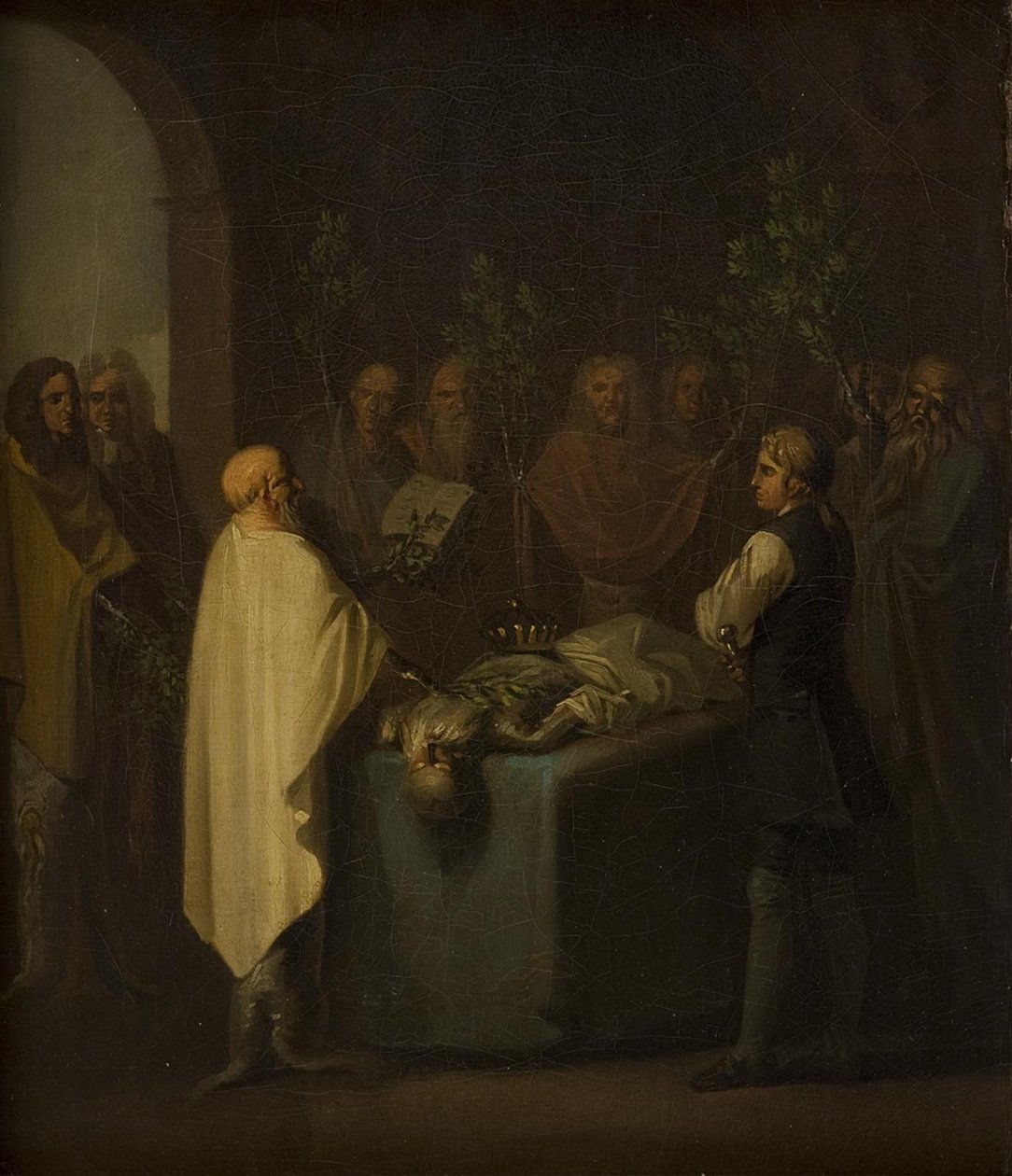 Niels Klim se účastní odsouzení zesnulého Potuanského prince. od Nicolai Abildgaard