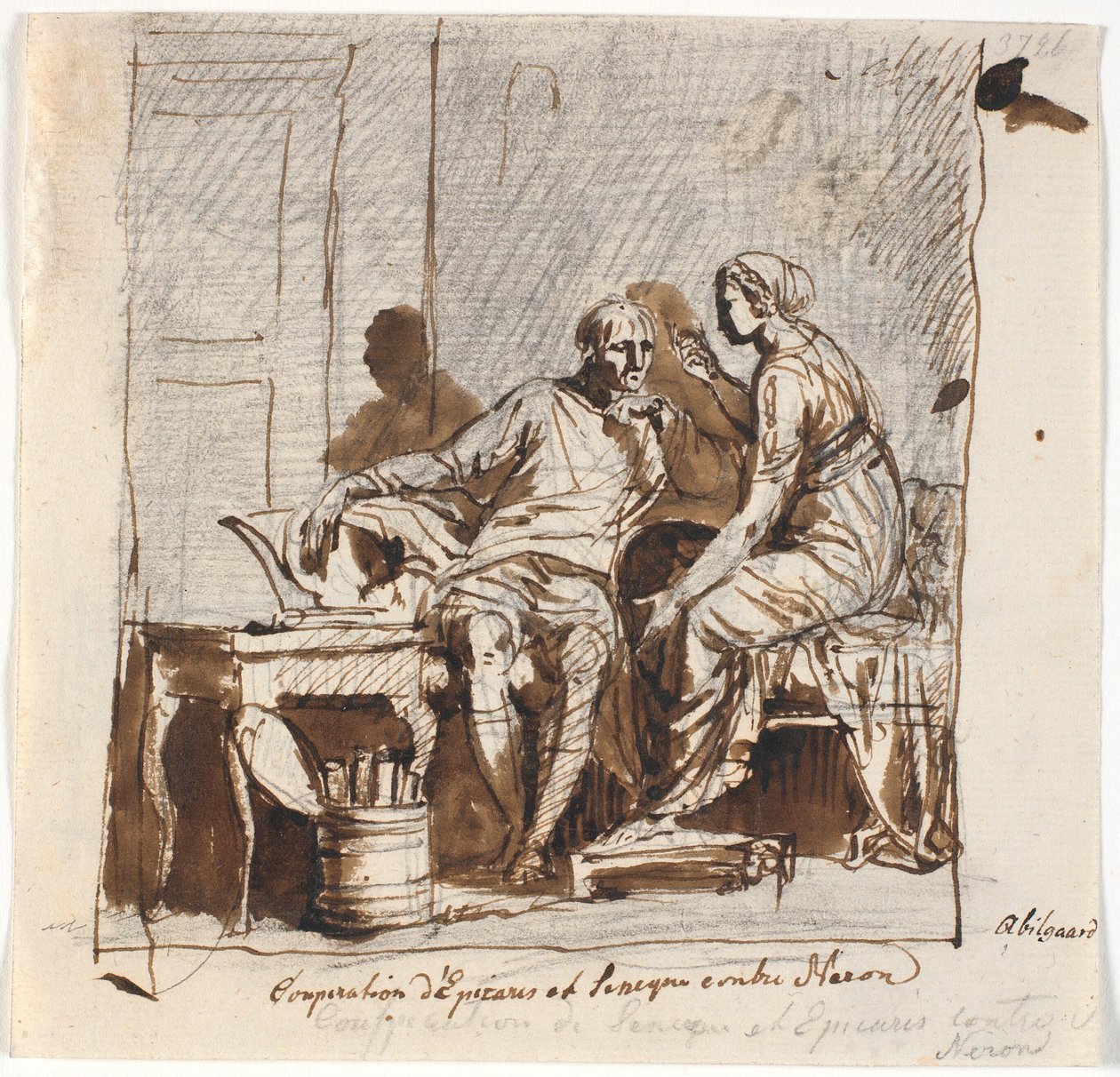 Seneca a Epicharis se spiknou proti Nerovi od Nicolai Abildgaard