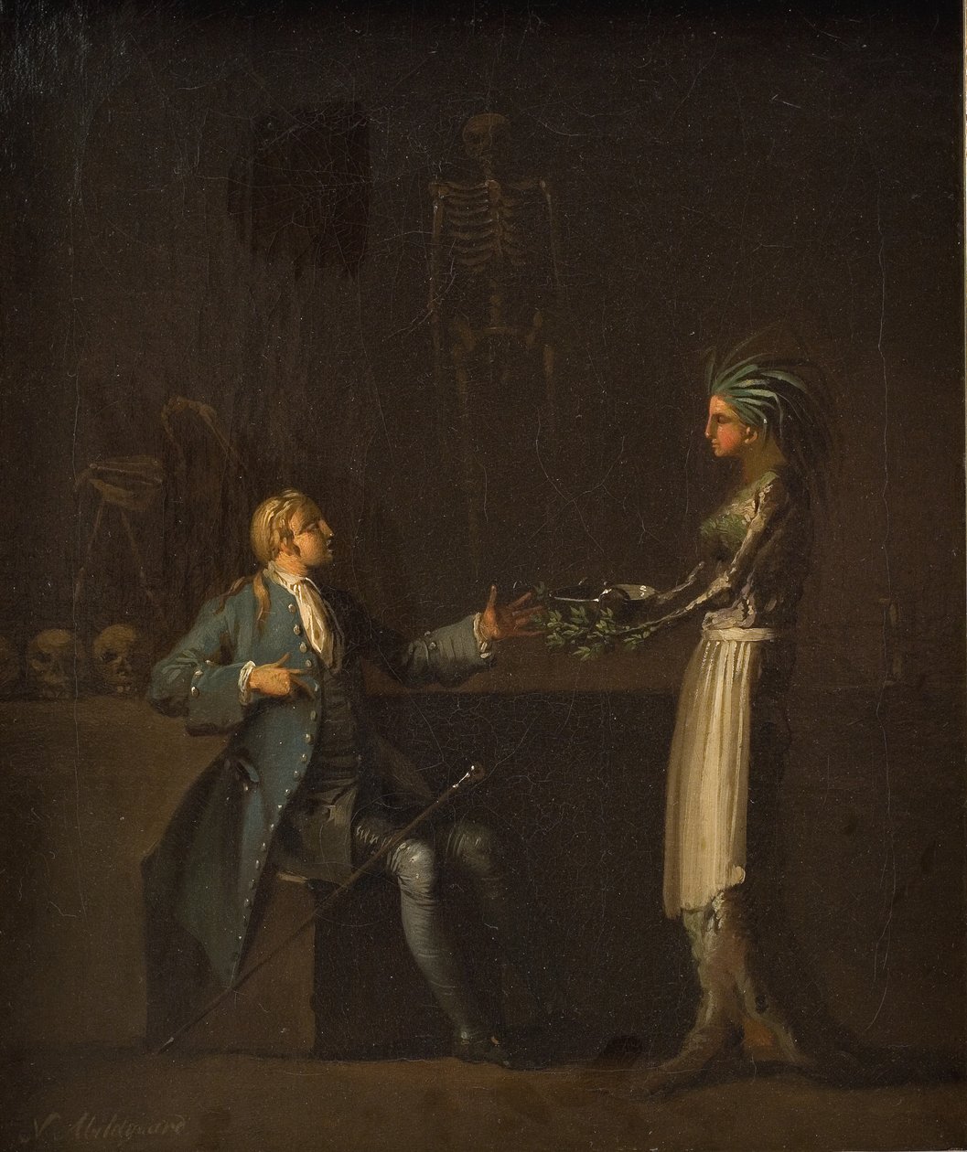 Doktorova žena odhaluje záměr svého manžela anatomizovat Nielse Klima od Nicolai Abildgaard