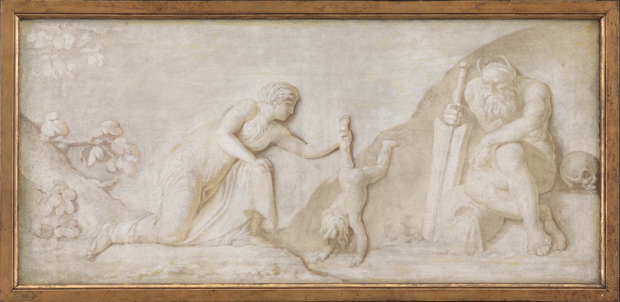 Thetis ponořuje svého malého syna Achilla do řeky Styx, aby se stal nezranitelným od Nicolai Abildgaard