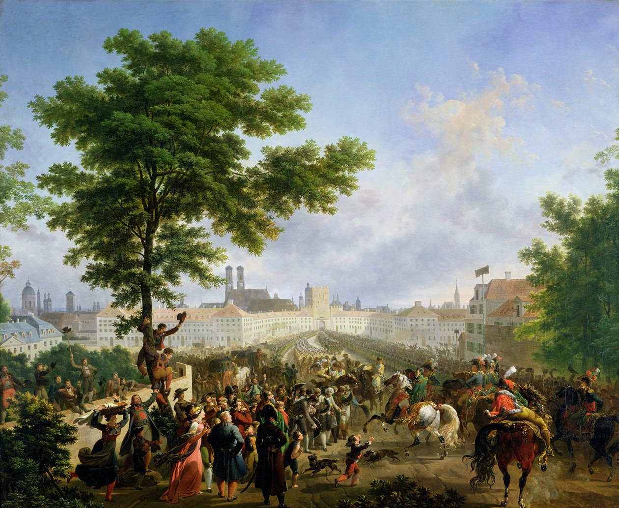 Vstup Napoleona Bonaparta (1769-1821) a francouzské armády do Mnichova, 24. října 1805, 1808 od Nicolas Antoine Taunay