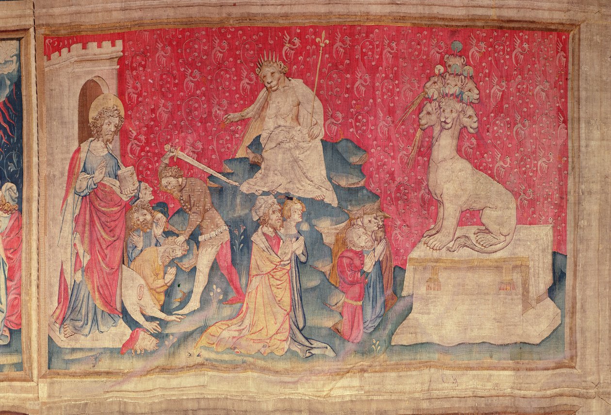Klanění obrazu šelmy z Apokalypsy Tapiserie Angers, 1373-87 (tapisérie) od Nicolas Bataille
