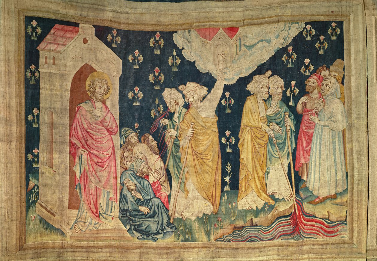 Dva svědkové Kristovi evangelizující svět, č. 30 z The Apocalypse of Angers, 1373-87 od Nicolas Bataille
