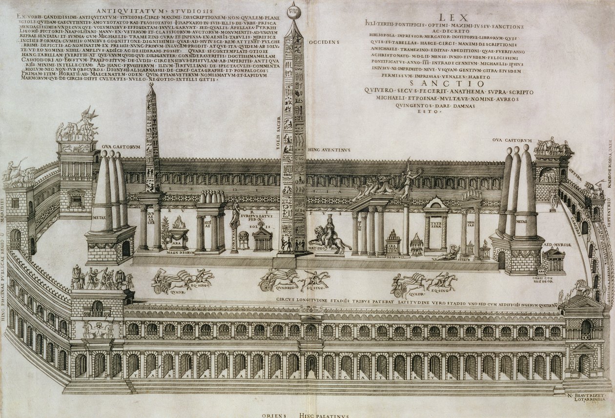 Plán Circus Maximus, Řím, rytina autora, 1552 od Nicolas Beautrizet