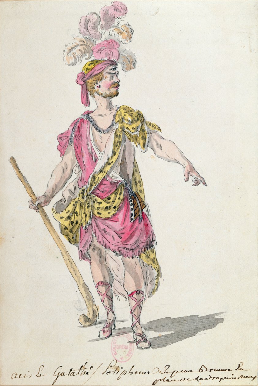 Návrh kostýmů pro představení Lullyho opery "Acis et Galatee" v Paříži v roce 1762 (pero, tuš a čb na papíře) od Nicolas Boquet