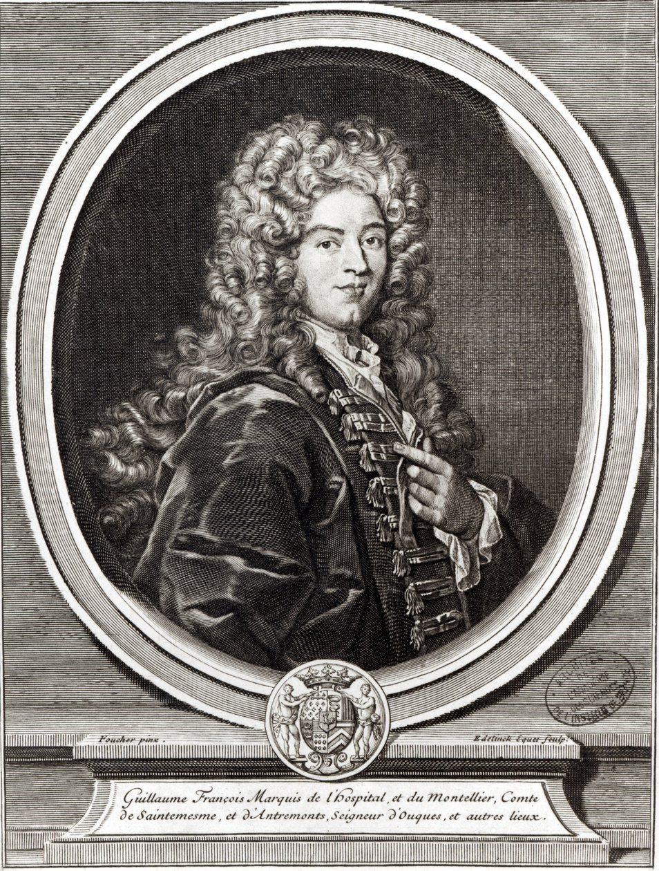 Portrét Guillauma de LHospital (1661-1704), vyrytý Gerardem Edelinckem (1640-1707) (černobílá fotografie) od Nicolas Foucher