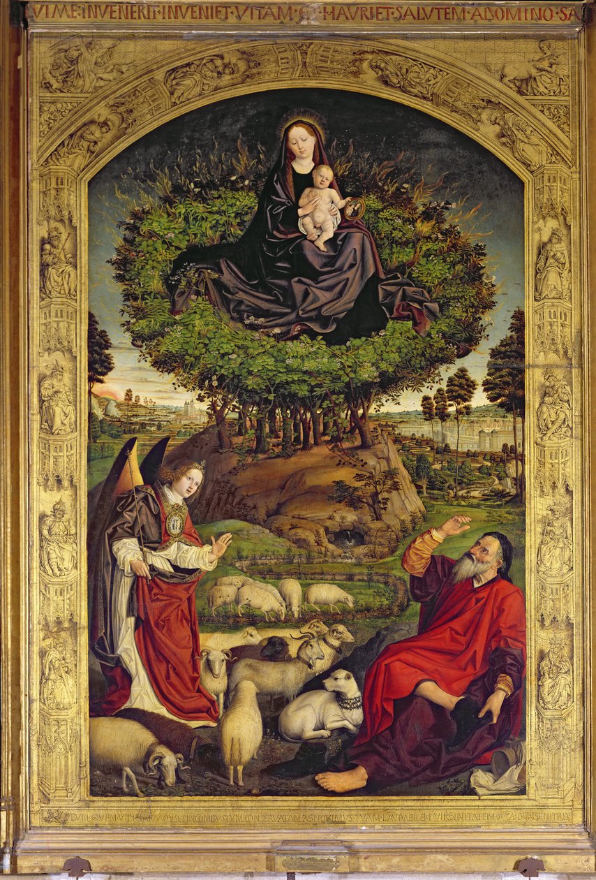 Madonna s dítětem, centrální panel z Triptychu Mojžíše a hořícího keře, kolem roku 1476 (viz také 173010 a 232840-1) od Nicolas Froment