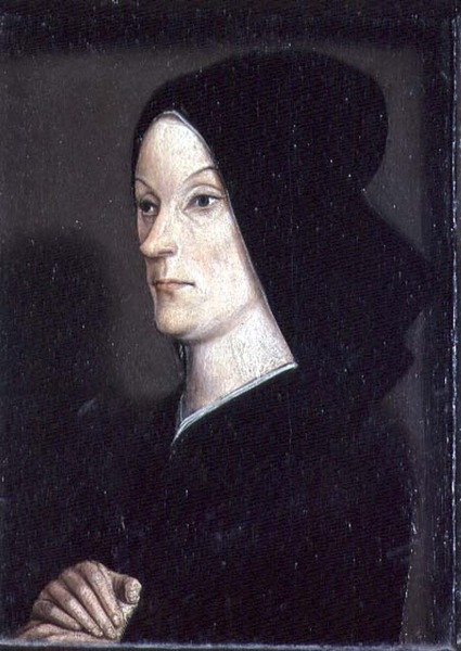 Diptych Matheron: portrét Jeanne de Laval († 1498), druhá manželka René I. Dobrého (1409-80), pravý panel (viz také 94914) od Nicolas Froment