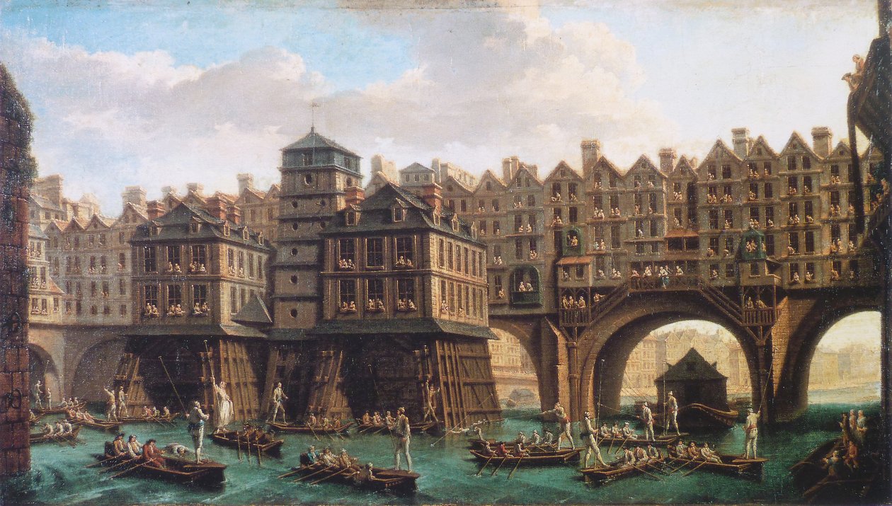 Námořní mariňáci mezi Pont-Notre-Dame a Pont-au-Change od Nicolas Jean Baptiste Raguenet