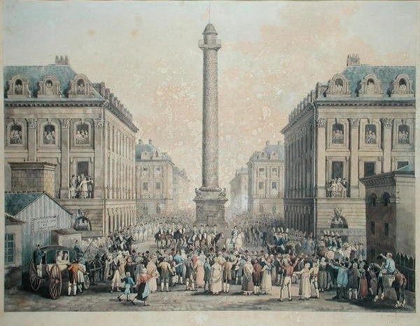 Charles-Ferdinand de France (1778-1820) Vévoda de Berry se vrací do Tuileries přes Place Vendome, 1814 (pero a inkoust a wc na papíře) od Nicolas Joseph Vergnaux