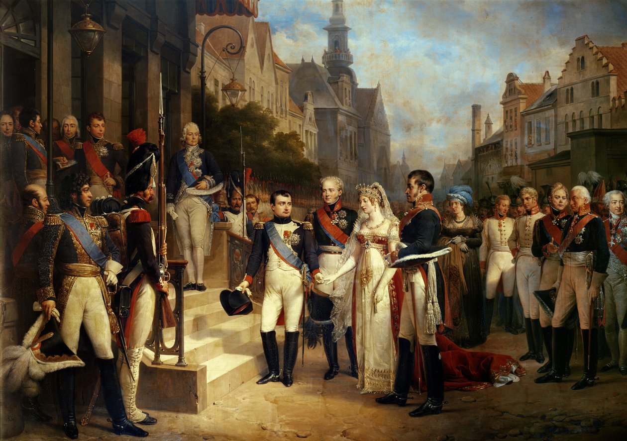 Napoleon Bonaparte (1769-1821) Přijetí královny Louisy Pruské (1776-1810) v Tilsitu, 6. července 1807, 1837 (podrobnosti viz 167359) od Nicolas Louis Francois Gosse