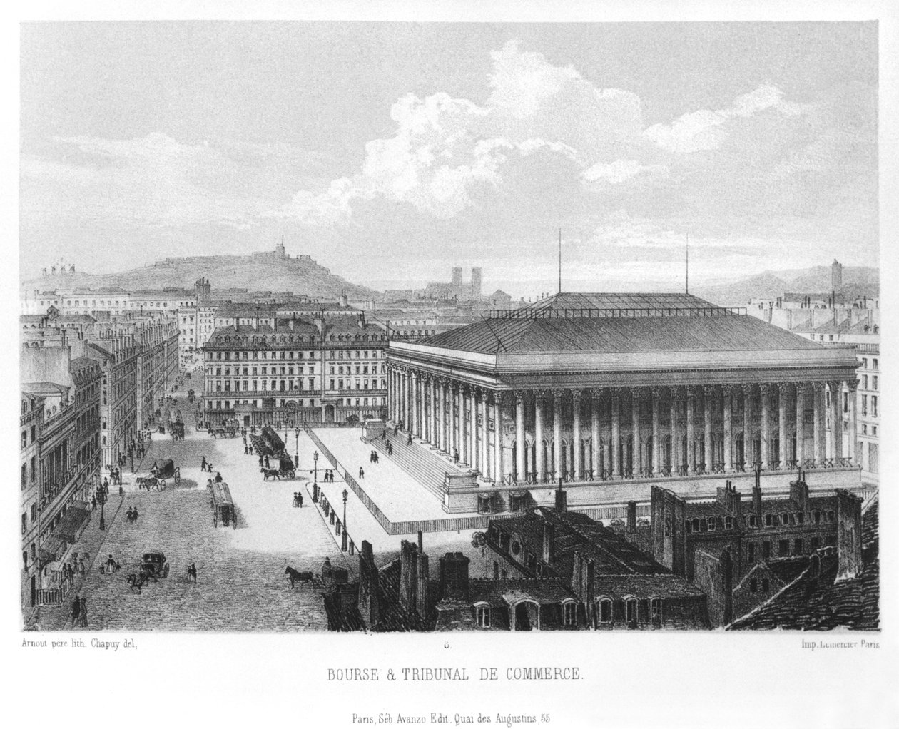 Burza a obchodní soud, Paříž, vyryl Jean Baptiste Arnout (nar. 1788) kolem roku 1840 od Nicolas Marie Joseph Chapuy