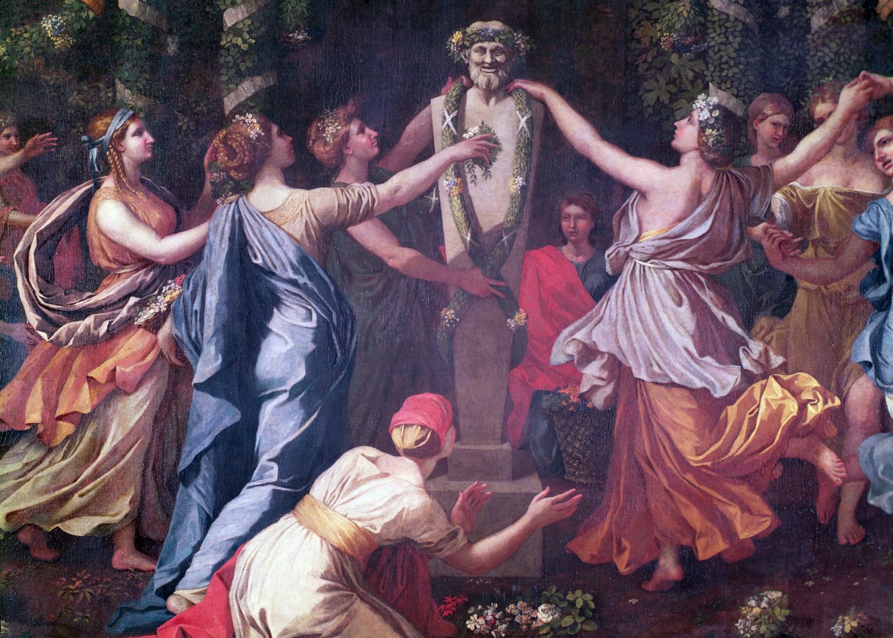 Detail Hymenaiose převlečeného za ženu při obětování Priapovi, kolem 1634-38 od Nicolas Poussin