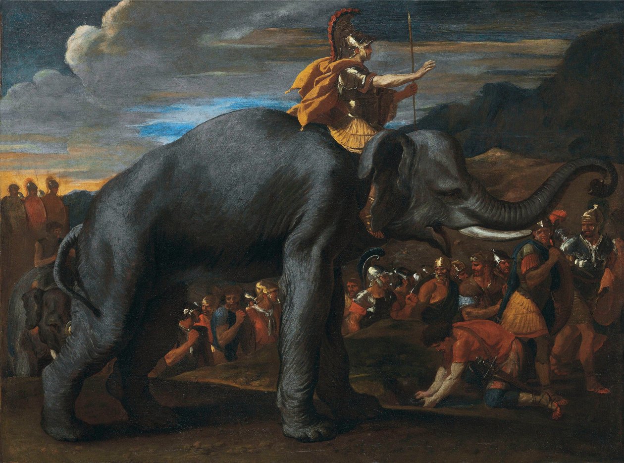 Hannibal překračující Alpy na hřbetě slona od Nicolas Poussin