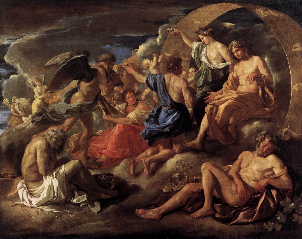 Helios a Phaeton se Saturnem a čtyřmi ročními obdobími od Nicolas Poussin