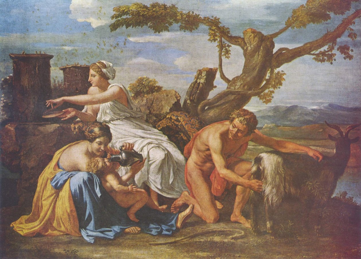 Jako dítě krmila Jupiter koza Amalthea od Nicolas Poussin