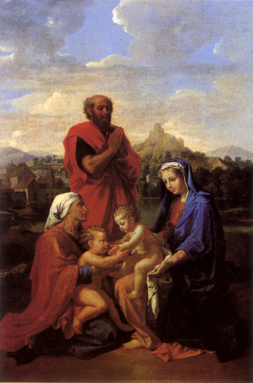 Svatá rodina se svatým Janem, svatou Alžbětou a svatým Josefem v modlitbě od Nicolas Poussin