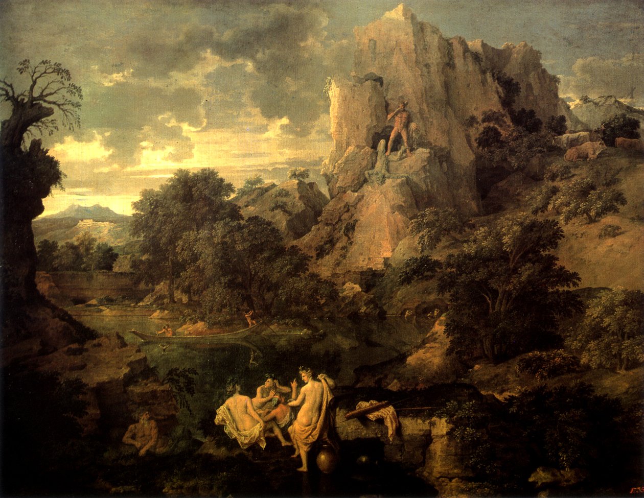 Krajina s Herculesem a Cacusem od Nicolas Poussin