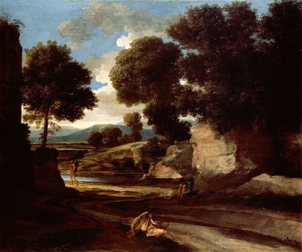 Krajina s odpočívajícími cestujícími od Nicolas Poussin