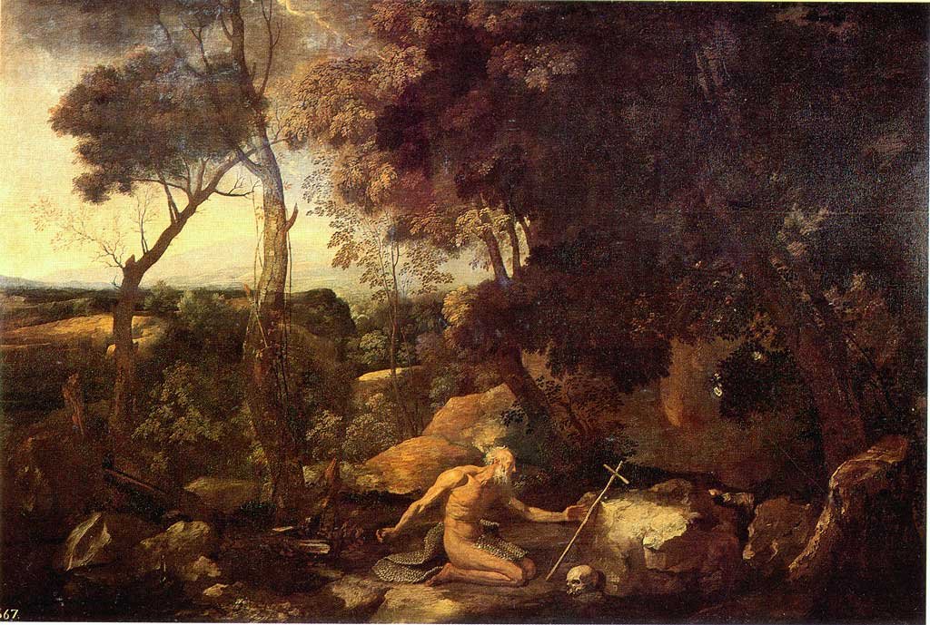 Krajina se svatým Jeronýmem od Nicolas Poussin