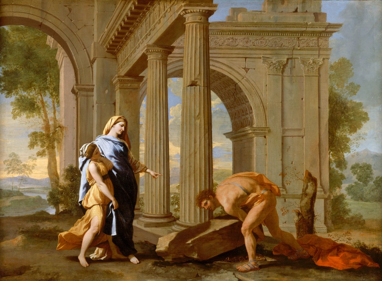 Theseus najde meč svého otce od Nicolas Poussin