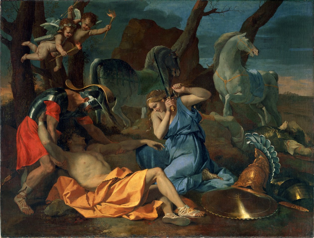 Tancred a Erminia, kolem 1635 od Nicolas Poussin