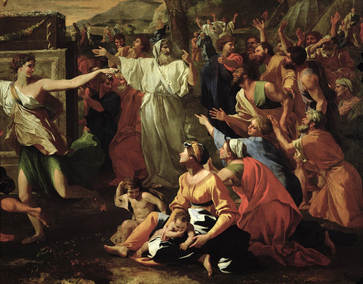 Klanění zlatého telete, před rokem 1634 detail olej na plátně z roku 3738 od Nicolas Poussin