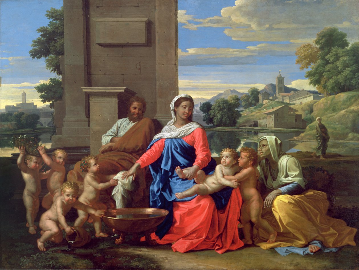 Svatá rodina s dítětem sv. Jana Křtitele a sv. Alžběty, 1650-51 od Nicolas Poussin