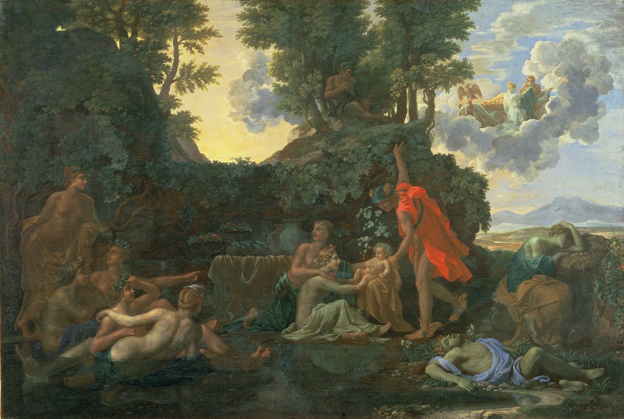 Dítě Bacchus svěřené nymfám z Nysy; Smrt ozvěny a narcise, 1657 od Nicolas Poussin