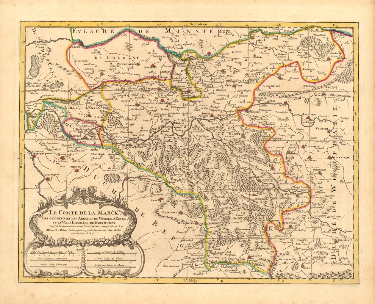 Mapa hrabství Mark, y, 1681 od Nicolas Sanson