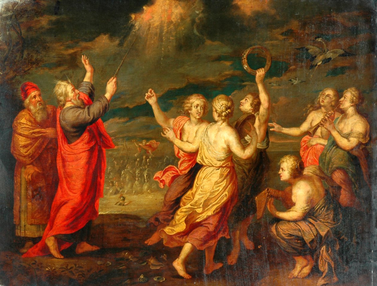 Izraelité se radují po překročení Rudého moře (olej na mědi) od after Nicolas Poussin