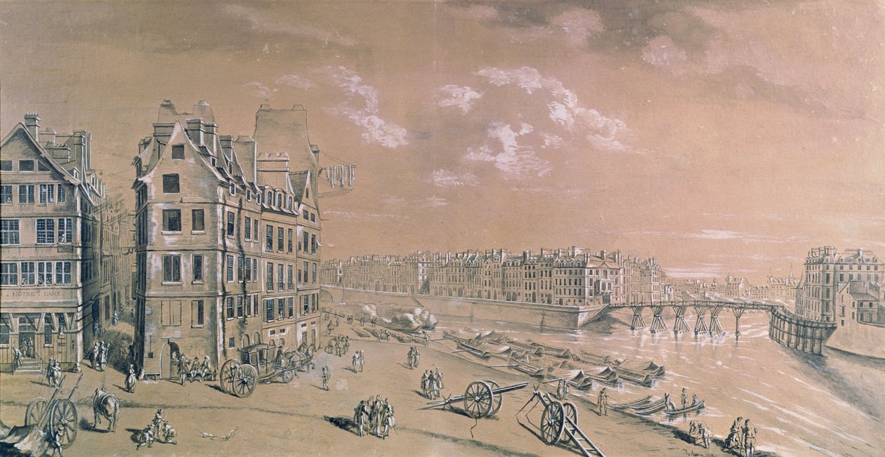 Ile Saint-Louis a obilné doky z náměstí Place de Greve, asi 1757 (čb a kvaš) (viz také 86033) od Nicolas Raguenet
