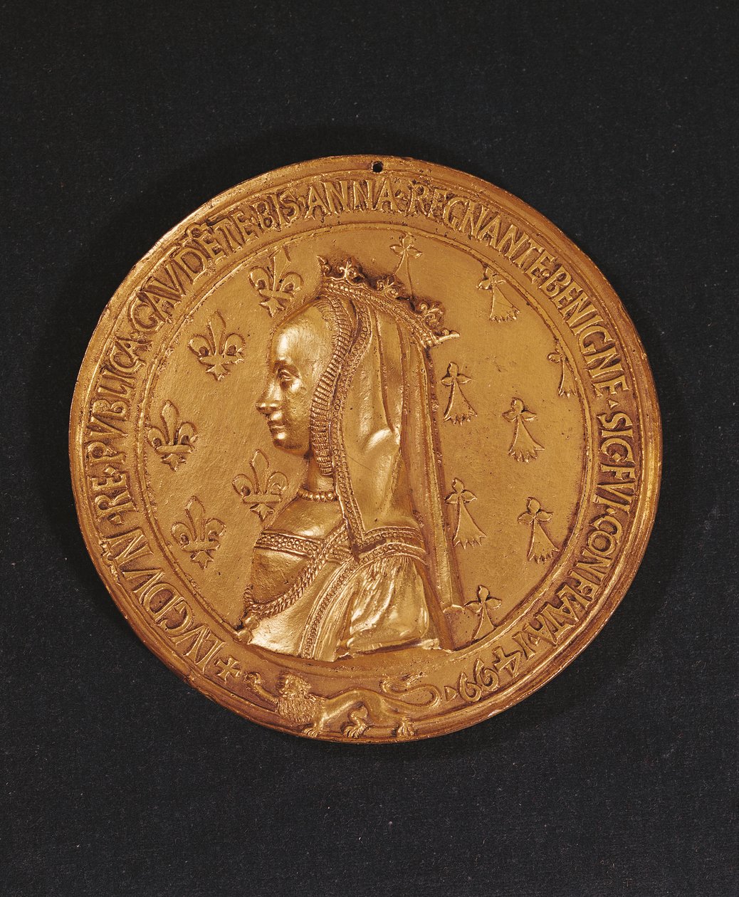 Medaile zobrazující Annu Bretaňskou (1477-1514) vévodkyni z Bretaně, 1498-1514 (bronz) od Nicolas and Saint Priest, Jehan de Le Clerc