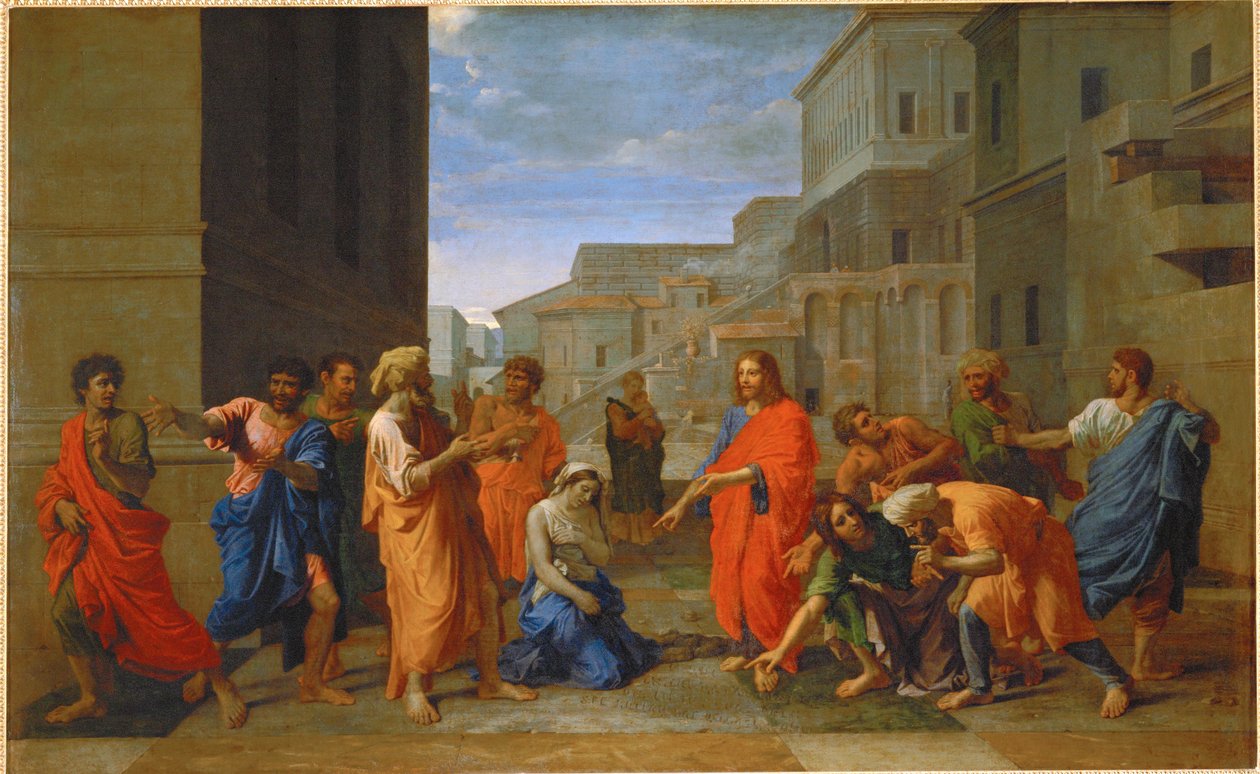 La femme adultere - cizoložnice ... od Nicolas (attr.to) Poussin