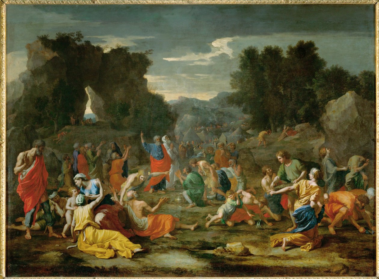 Les Israelites recuillant la manne dans le desert - Izraelité sbírající manu na poušti ... od Nicolas (attr.to) Poussin