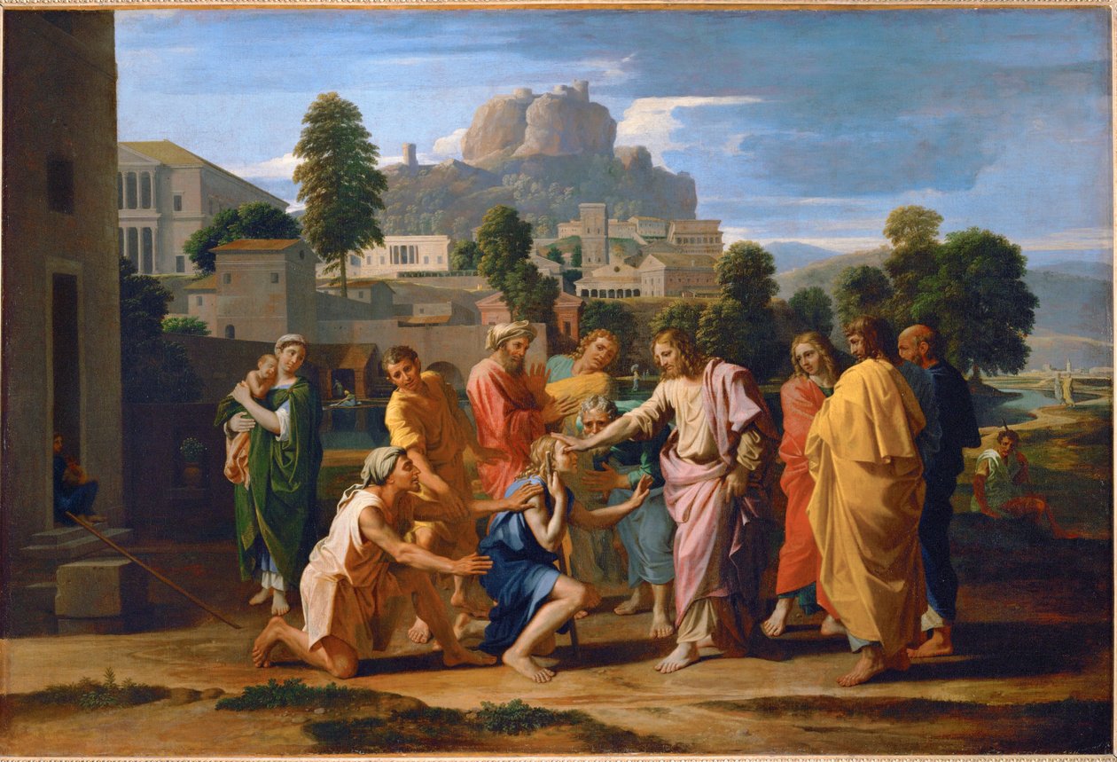 Les aveugles de Jericho - Ježíš uzdravil slepce z Jericha... od Nicolas (attr.to) Poussin