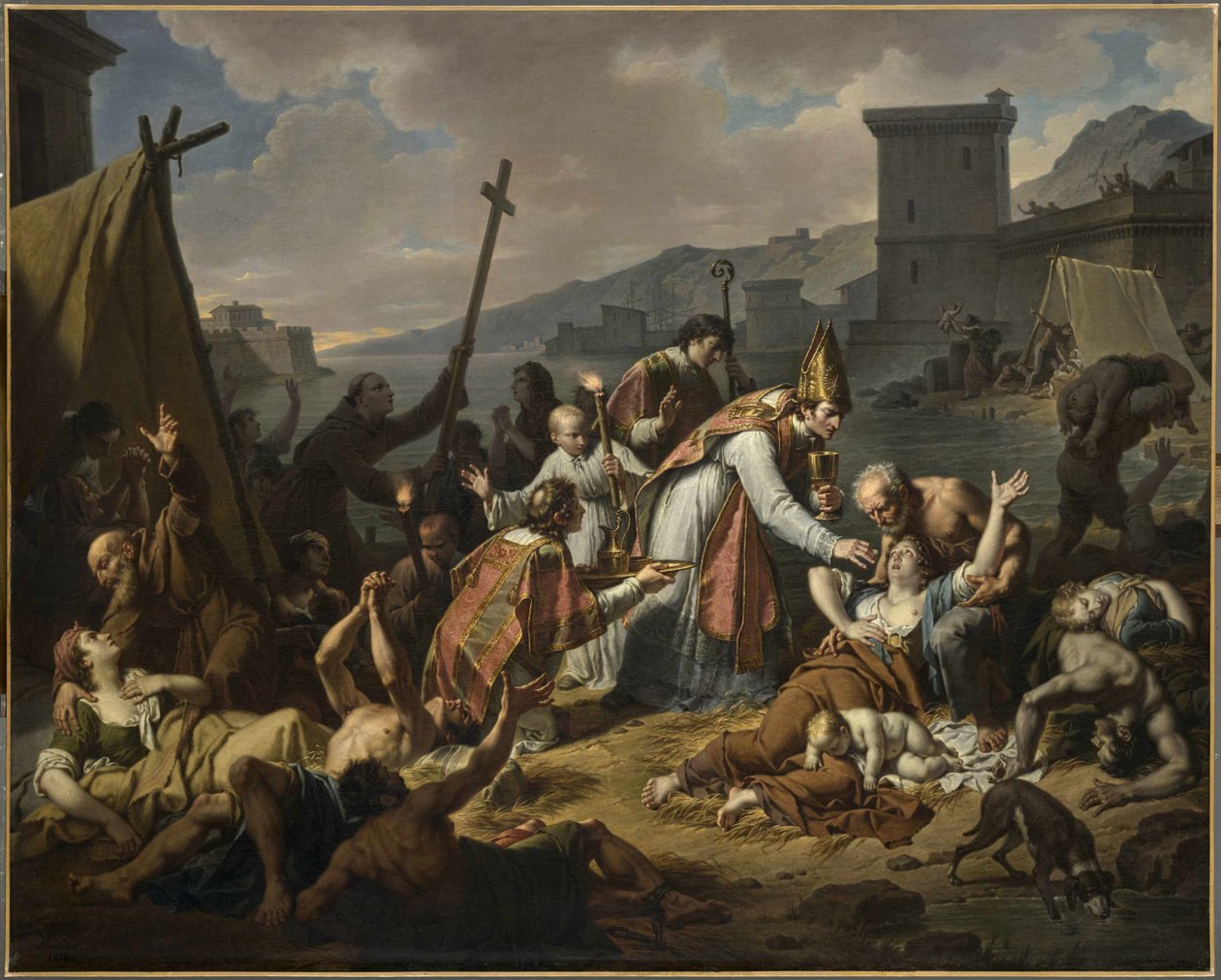 Oddanost Monsignora de Belsunce během moru v Marseille, 1720, před rokem 1819. od Nicolas André Monsiaux