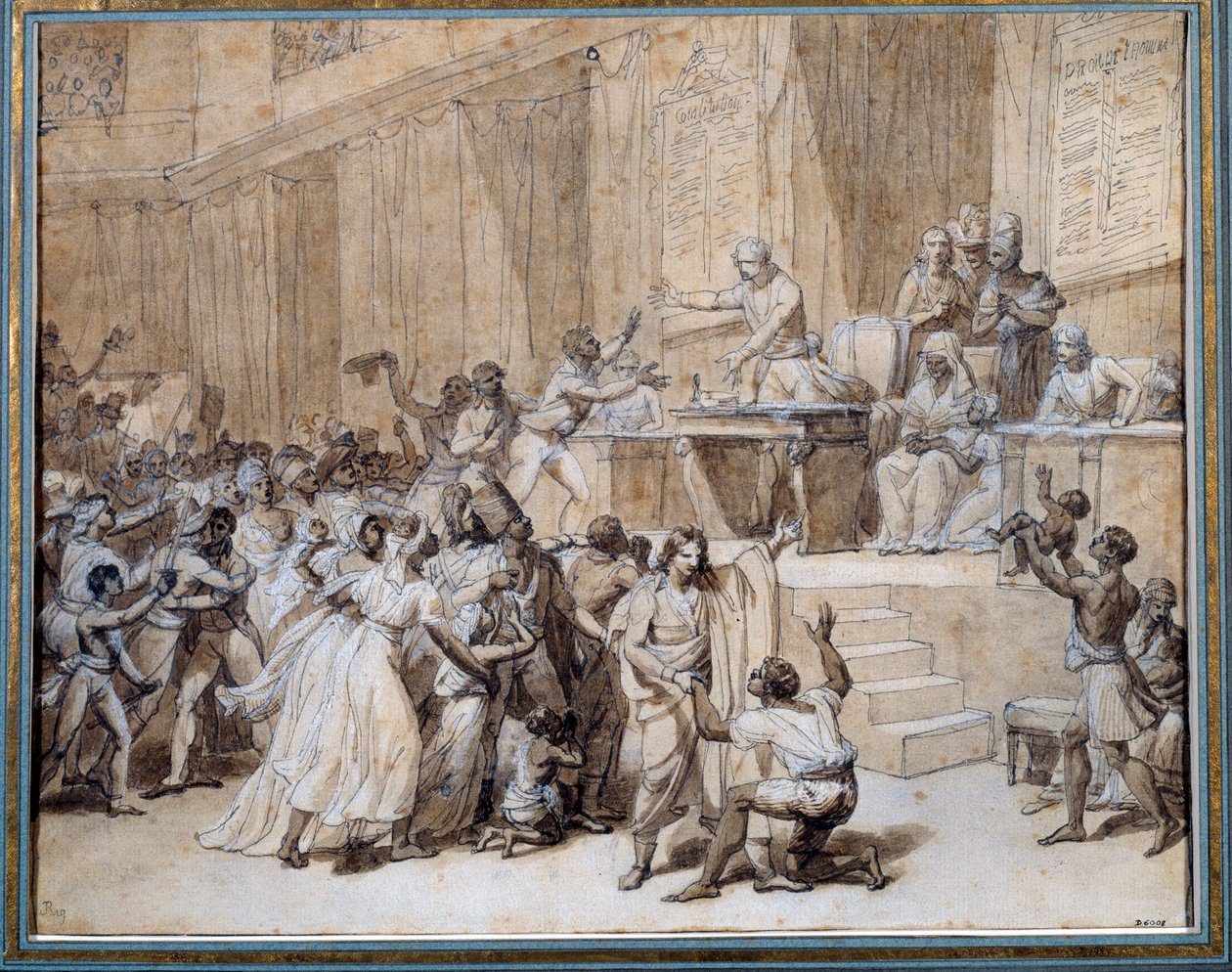 Francouzská revoluce: Národní konvent nařizuje zrušení otroctví v koloniích dne 4. 2. 1794 (16 Pluviose An II) v Paříži. Kresba tuší od Nicolase Andre Monsiau (1754-1837) Sun. 0,26x0,33 m Paříž, Musee Carnavalet od Nicolas Andre Monsiau
