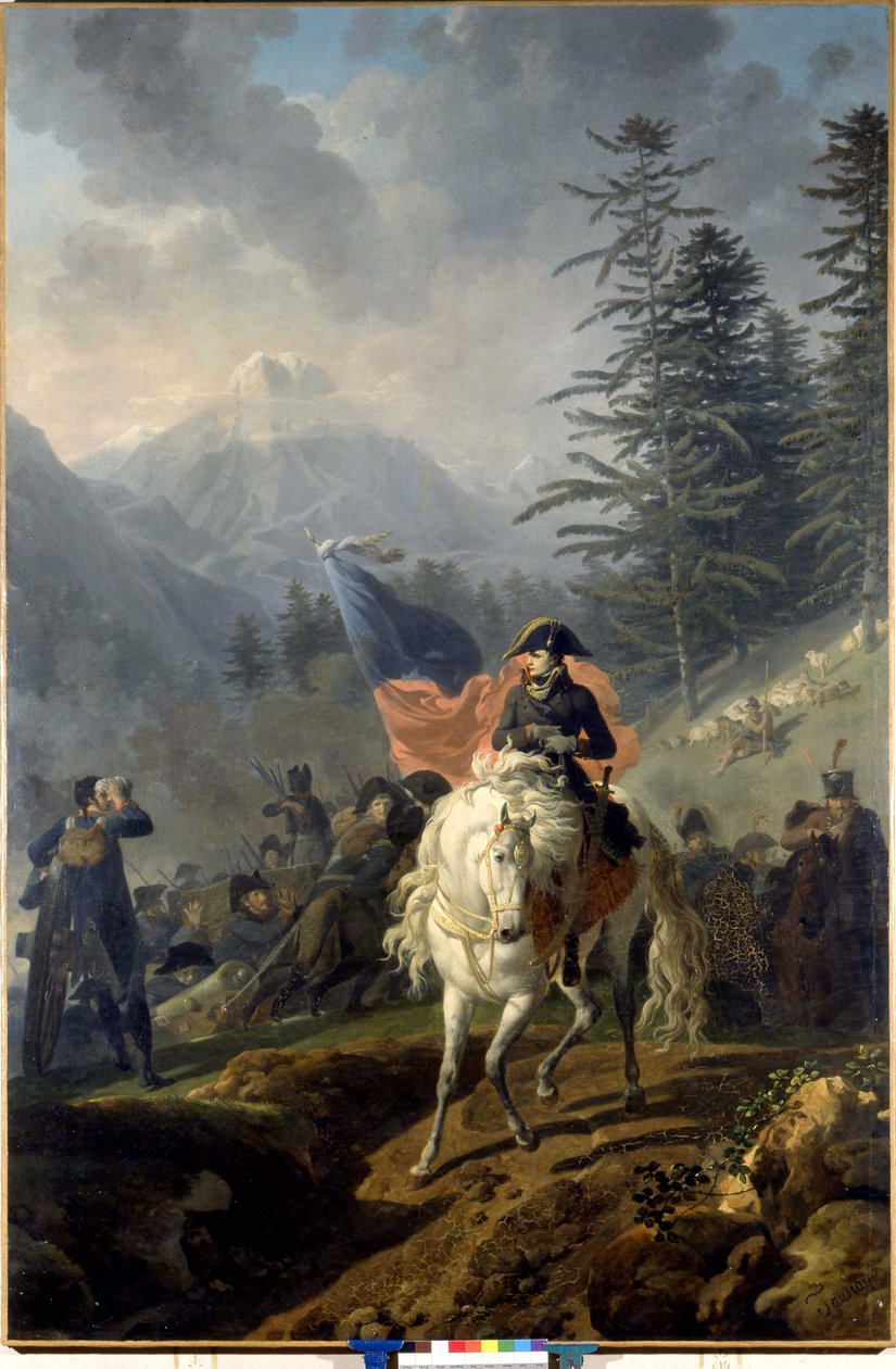Napoleon Bonaparte překročil Col de Saint Bernard - Nicolas-Antoine Taunay, olejomalba od Nicolas Antoine Taunay