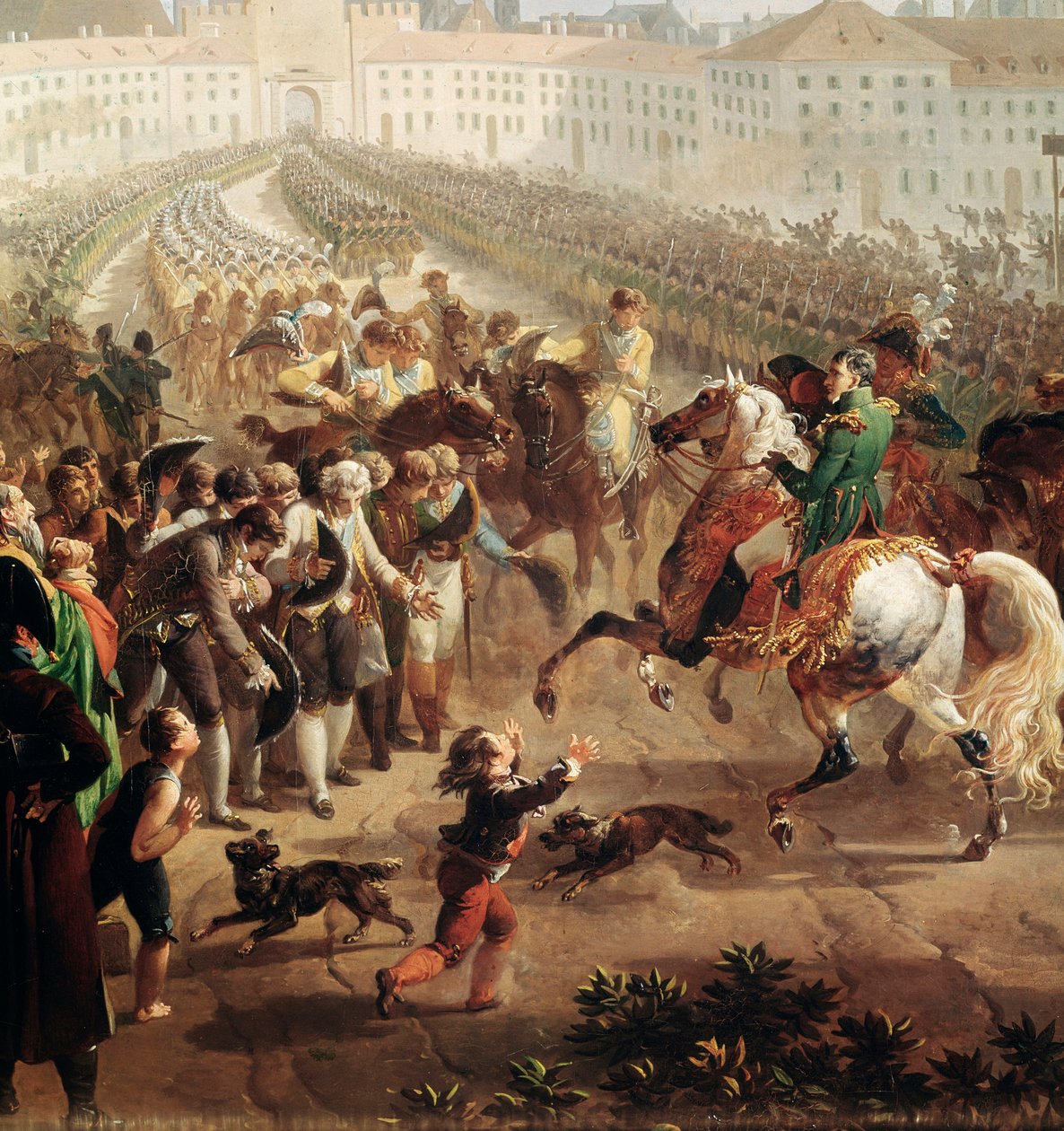 Francouzská armáda, které velel Napoleon Bonaparte, vstoupila 24. října 1805 do Mnichova. (Detail Painting od Nicolas Antoine Taunay