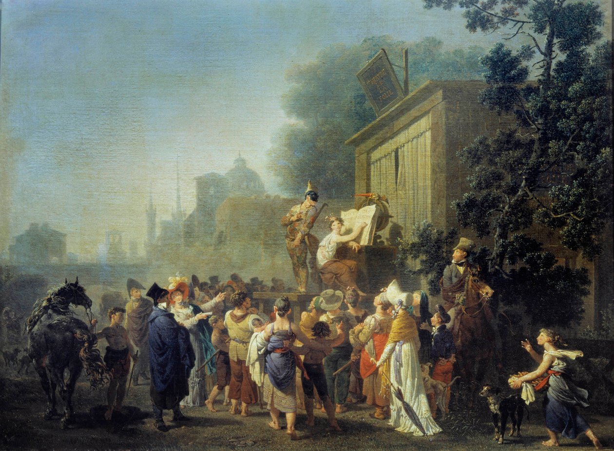 Cestující komici, divadlo šílenství Malba Nicolase Taunaye (1755-1830) Remeš 19. století, Musee des Beaux Arts od Nicolas Antoine Taunay