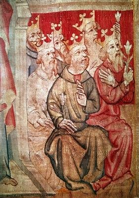 Detail Krista na trůně s apokalyptickými šelmami a čtyřiadvaceti staršími, č. 1. 4 z Apokalypsy z Angers, 1373-87 (detail 83991) od Nicolas Bataille