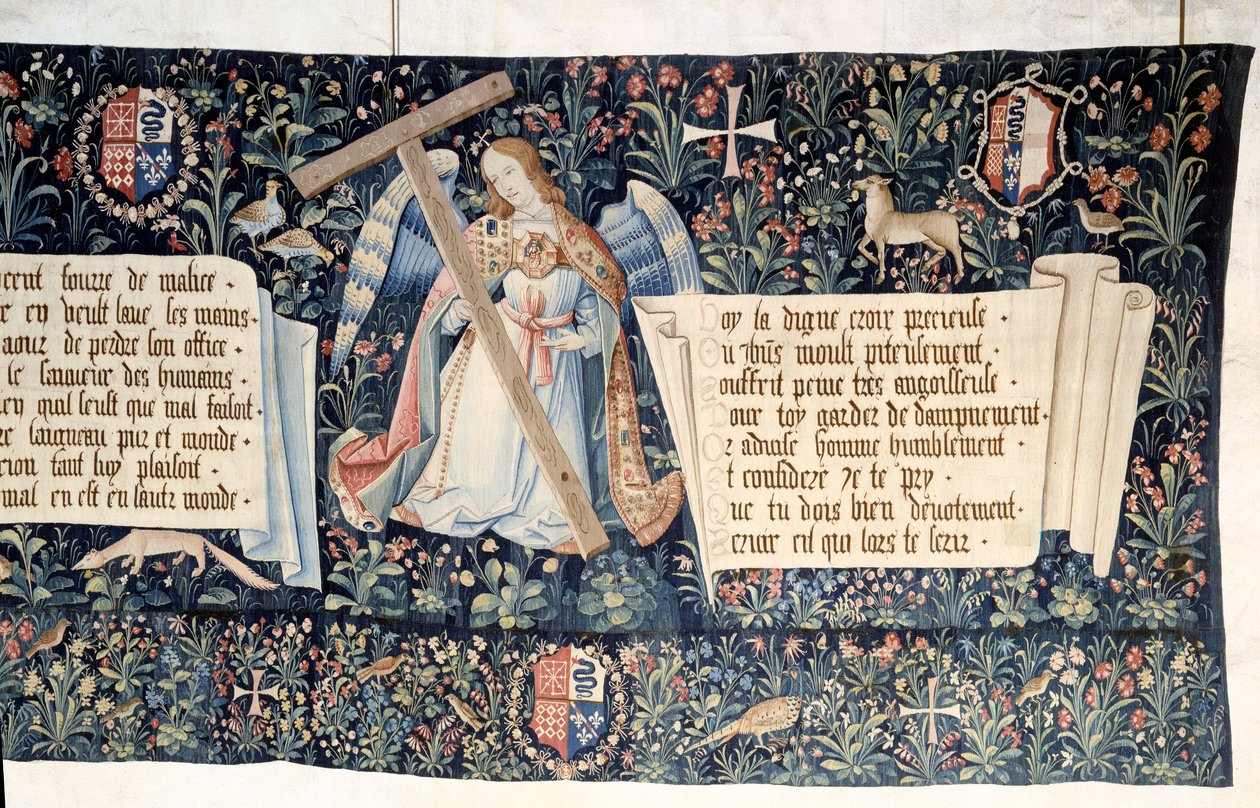 Vising of the Revelation (1373-1383), andělé nesoucí nástroje umučení. Tapiserie od Nicolase Bataille (1330-1405) od Nicolas Bataille
