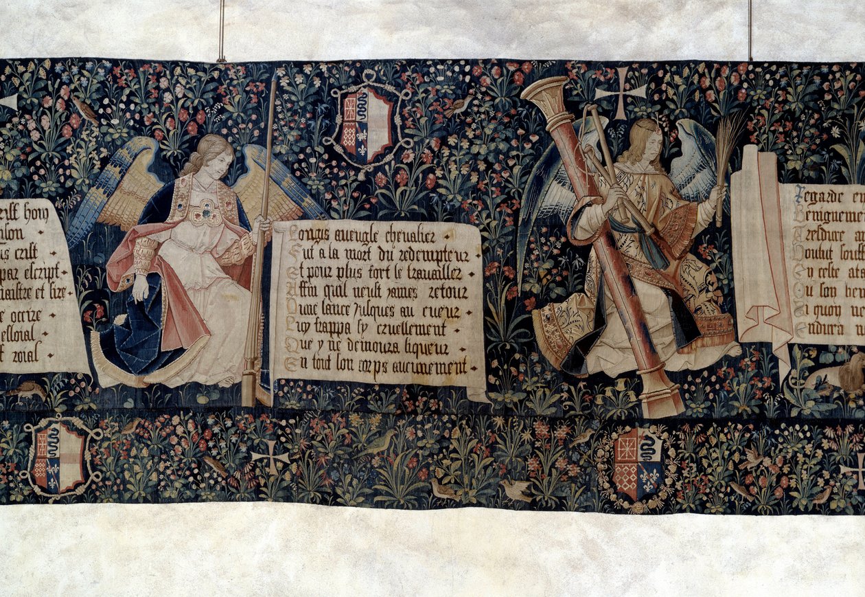 Vising of the Revelation (1373-1383), andělé nesoucí nástroje umučení. Tapiserie od Nicolase Bataille (1330-1405) od Nicolas Bataille