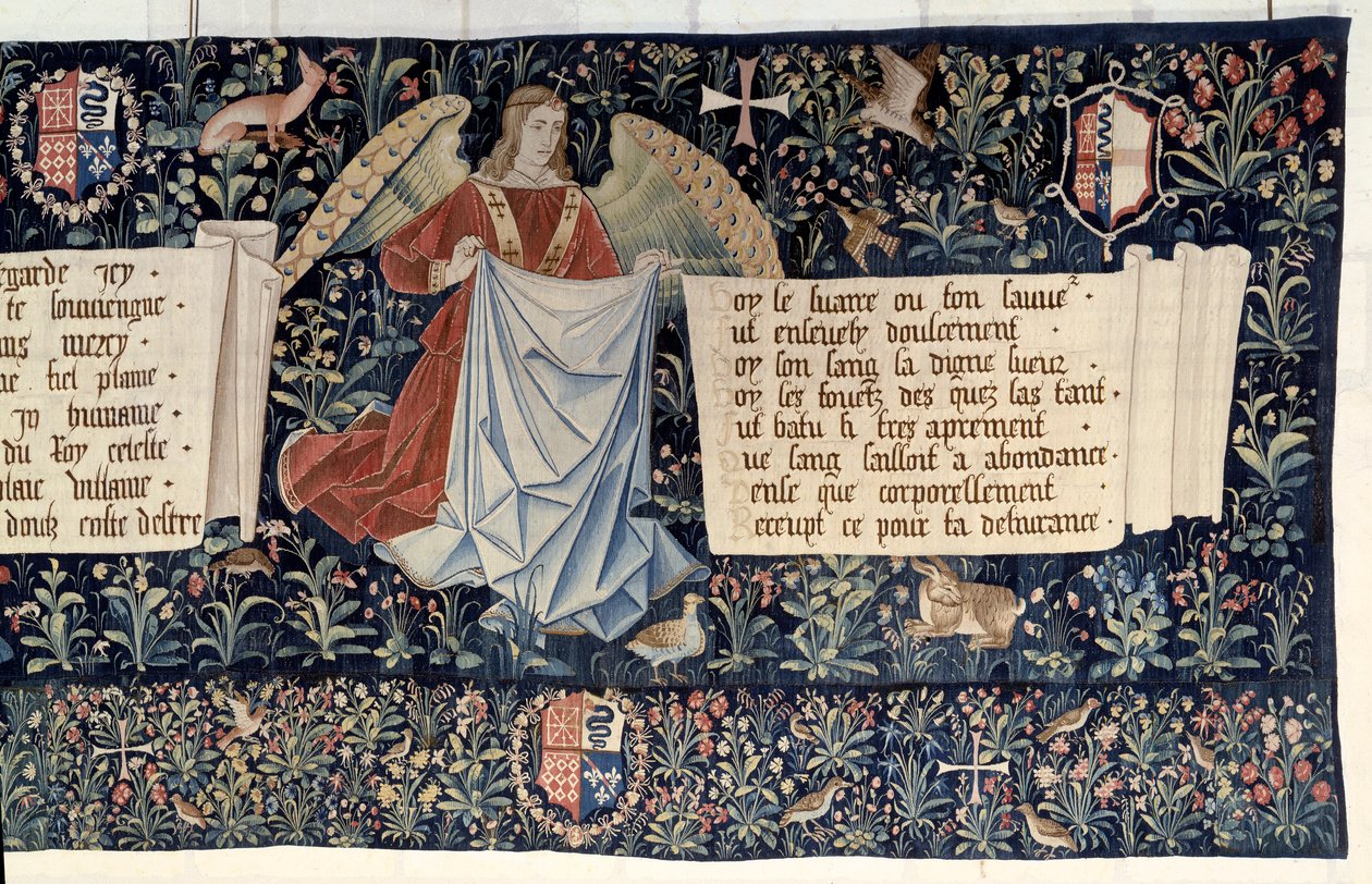 Vising of the Revelation (1373-1383), andělé nesoucí nástroje umučení. Tapiserie od Nicolase Bataille (1330-1405) od Nicolas Bataille