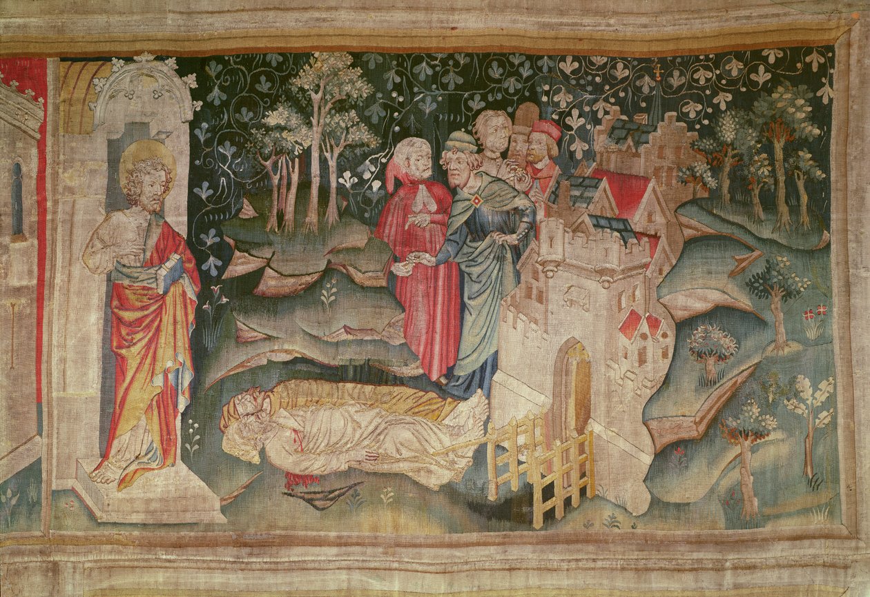 Radost lidí po smrti dvou svědků, no. 32 z The Apocalypse of Angers, 1373-87 od Nicolas Bataille