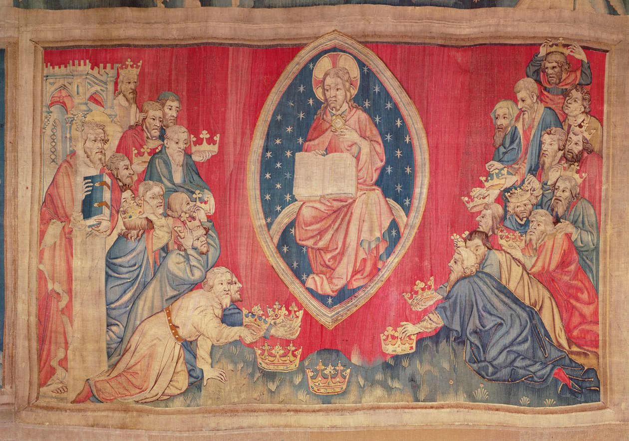 Čtyřiadvacet starců se sklání před Bohem, z tapiserie Apokalypsa v Angers, 1373-87 (tapiserie) od Nicolas Bataille